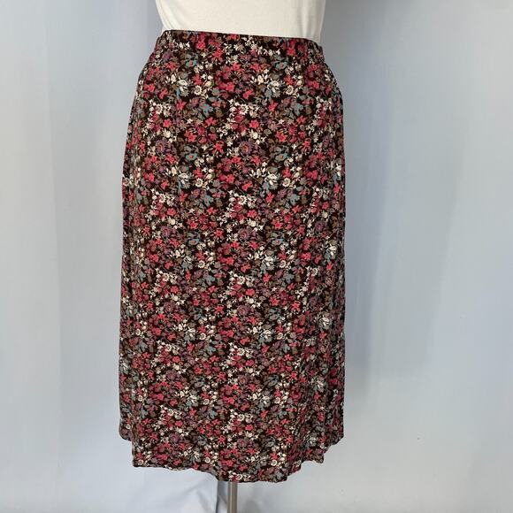 Christopher & Banks Midi Skirt Size 16 Brown Pink Ditsy Floral Button Cottage - Picture 8 of 13